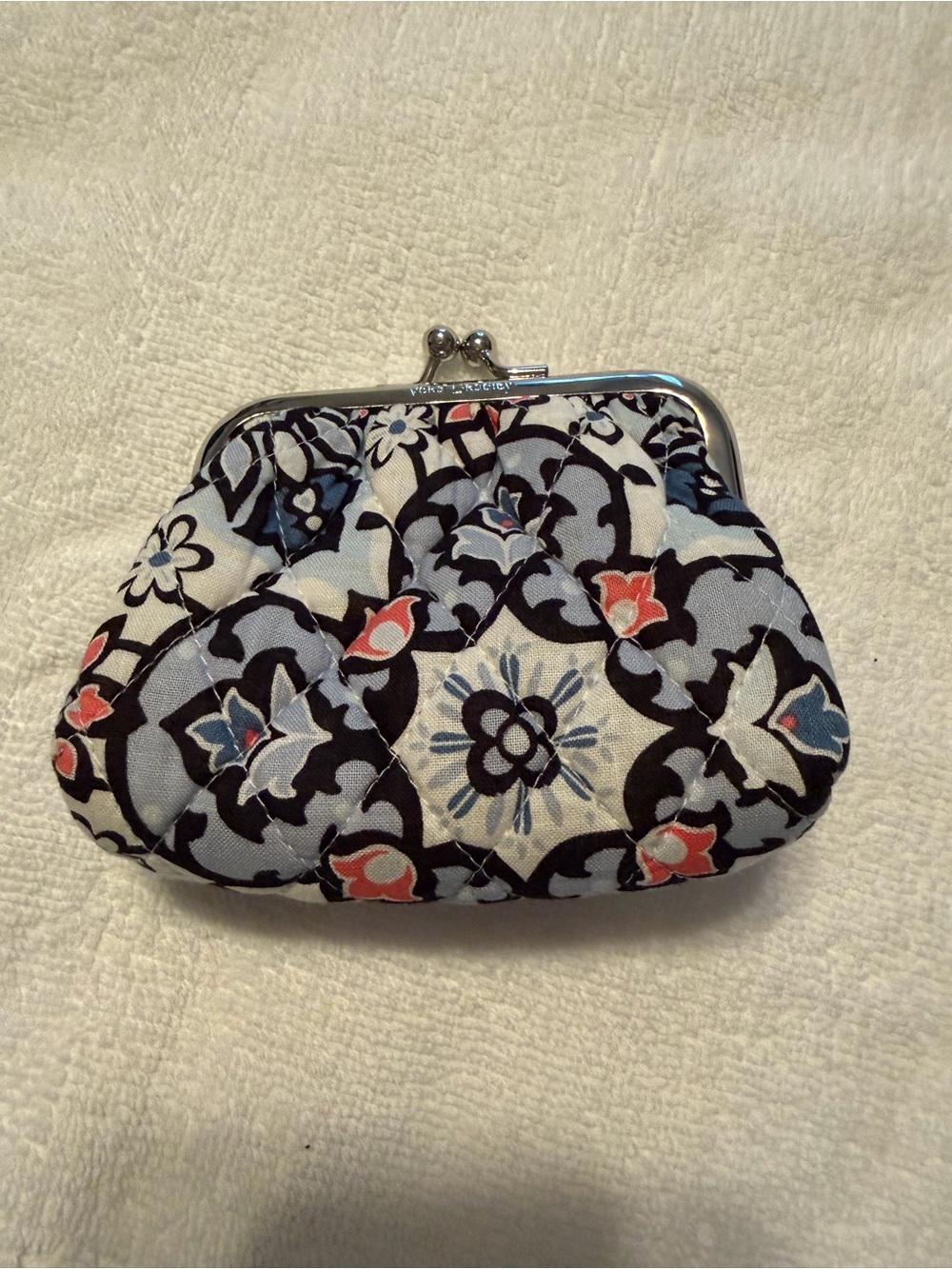 Vera Bradley Quilted Floral Kiss-Lock Coin Purse - Navy Blue & Coral